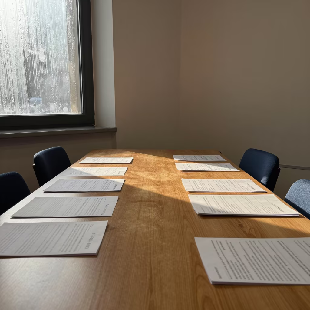 Afternoon Gold on Oviedo Exam Desk in at a seminar table covered in notes in Oviedo