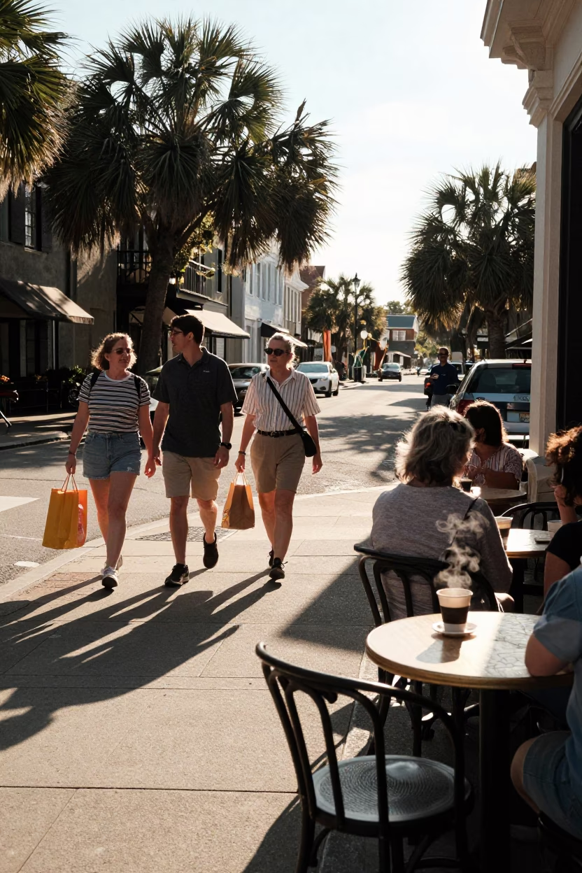 Afternoon Life in Charleston at Clear Late-afternoon Light in in Charleston, South Carolina, United States