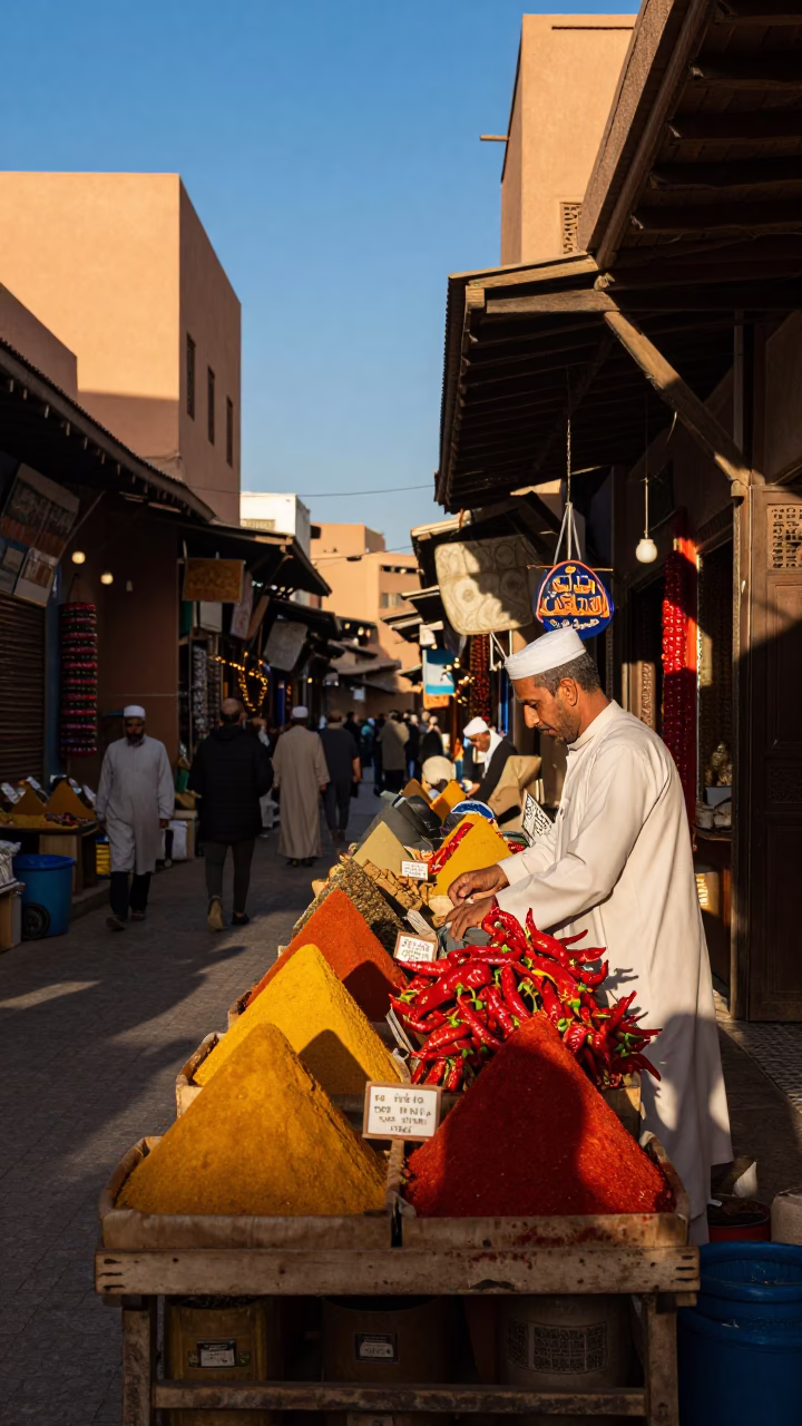 Afternoon Light in Marrakech at Clear Late-afternoon Light in in Marrakech, Morocco