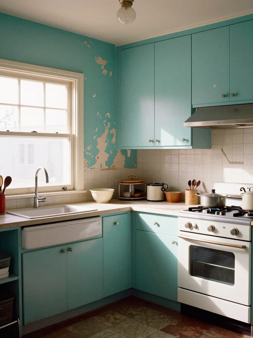 Afternoon Light on 1950s Kitchen in Los Angeles in in Los Angeles, California, United States