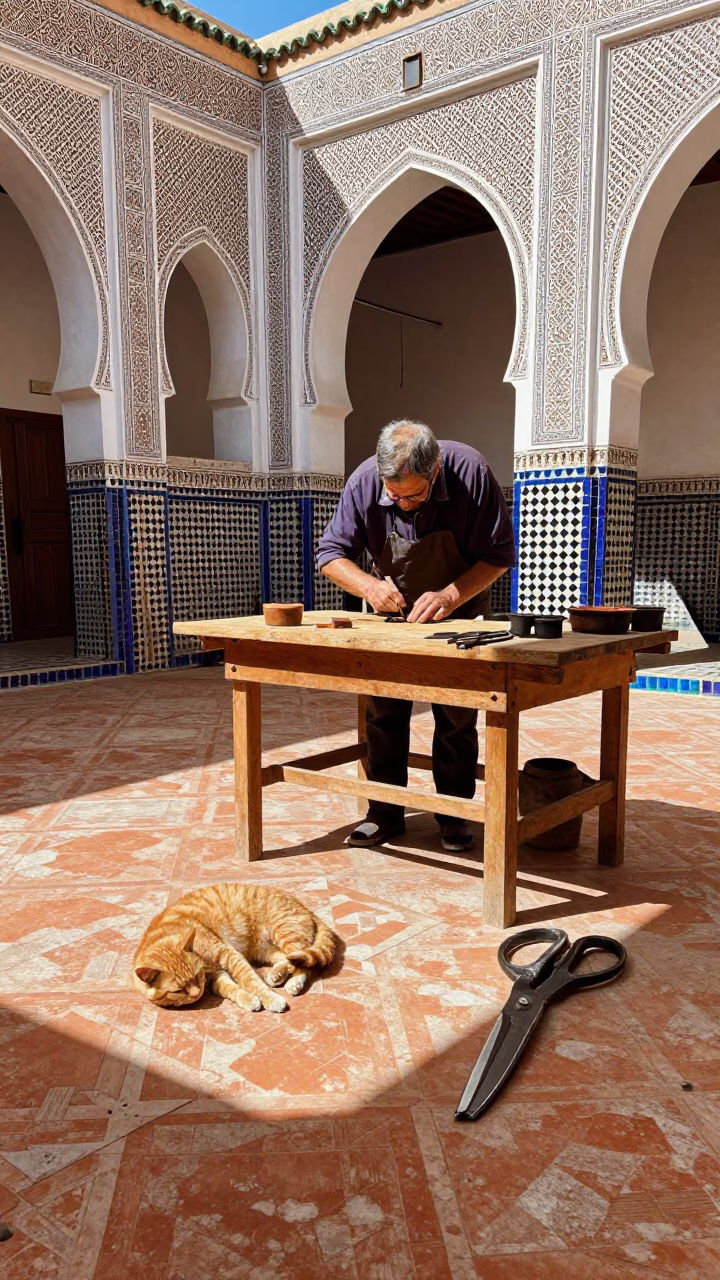 Afternoon Light on Artisan in in Fez, Morocco