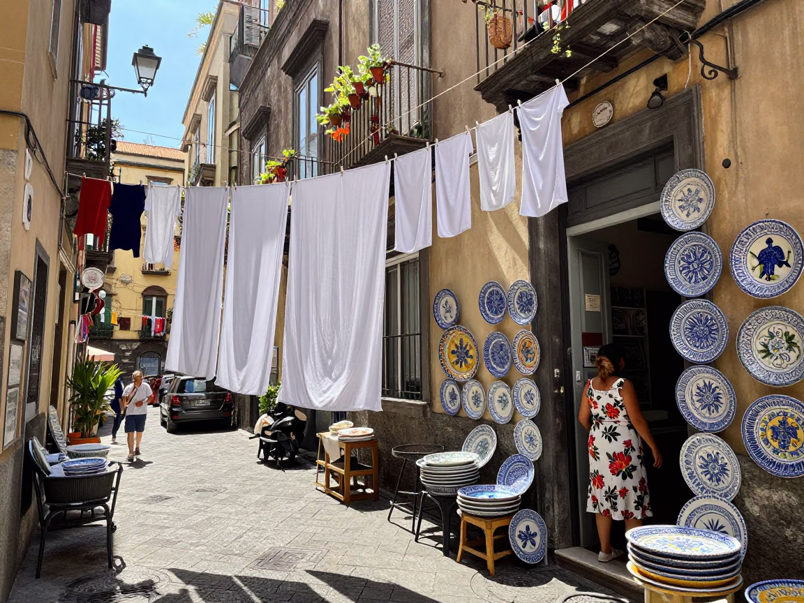 Afternoon Light on Street Scene in Naples in in Naples, Italy