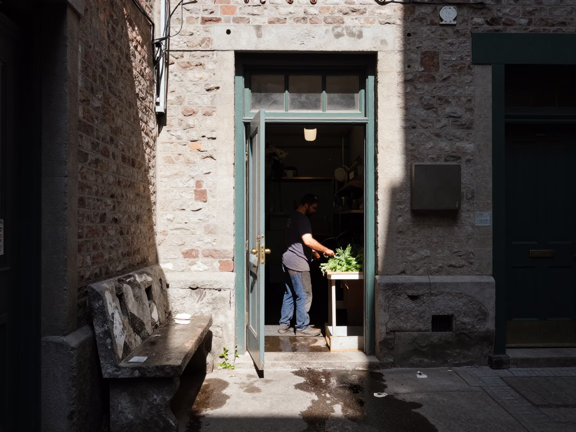 Afternoon Light on Worker in in Montreal, Quebec, Canada