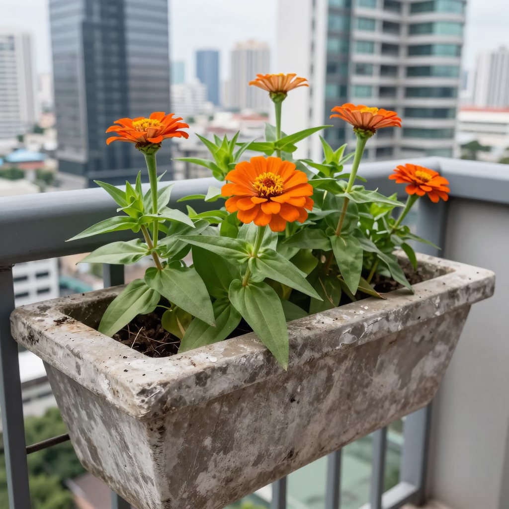 Afternoon Light on Zinnias in in Bangkok, Thailand