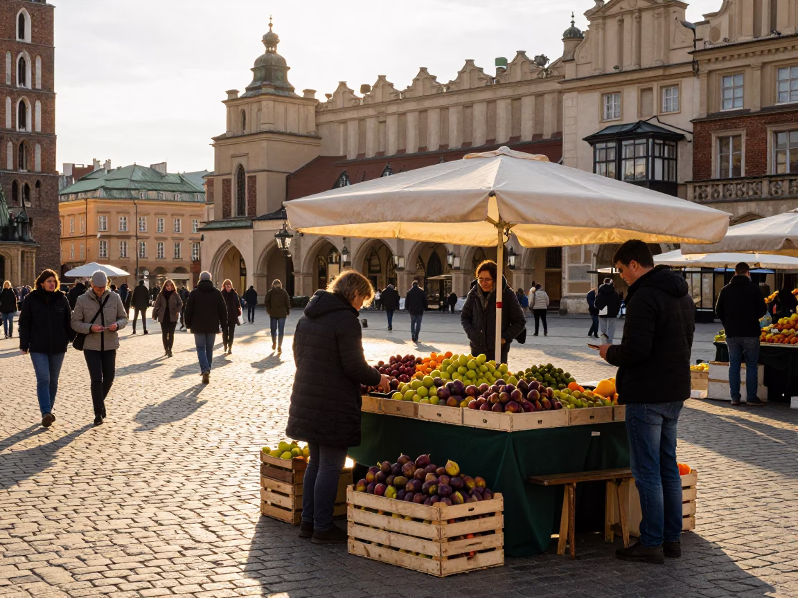 Afternoon Scene in Krakow at The Late Afternoon Light in in Krakow, Poland
