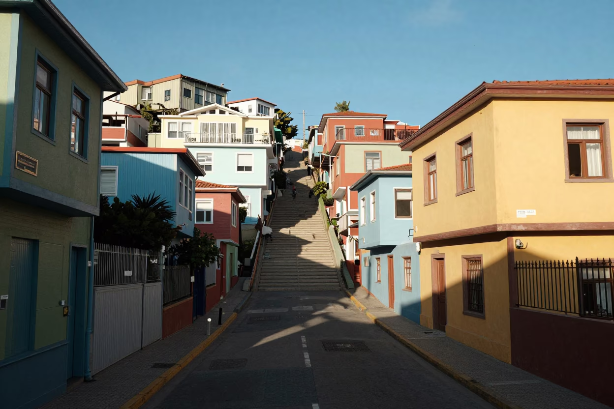Afternoon Sunlight in Valparaiso at Clear Late-afternoon Light in in Valparaiso, Chile