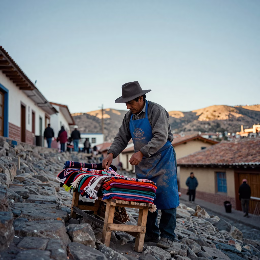 Afternoon Vendor in La Paz at The Late Afternoon Light in in La Paz, Bolivia