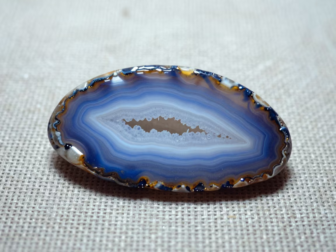 Agate Cross Section on Woven Linen in against woven linen fibers in Tarapoto