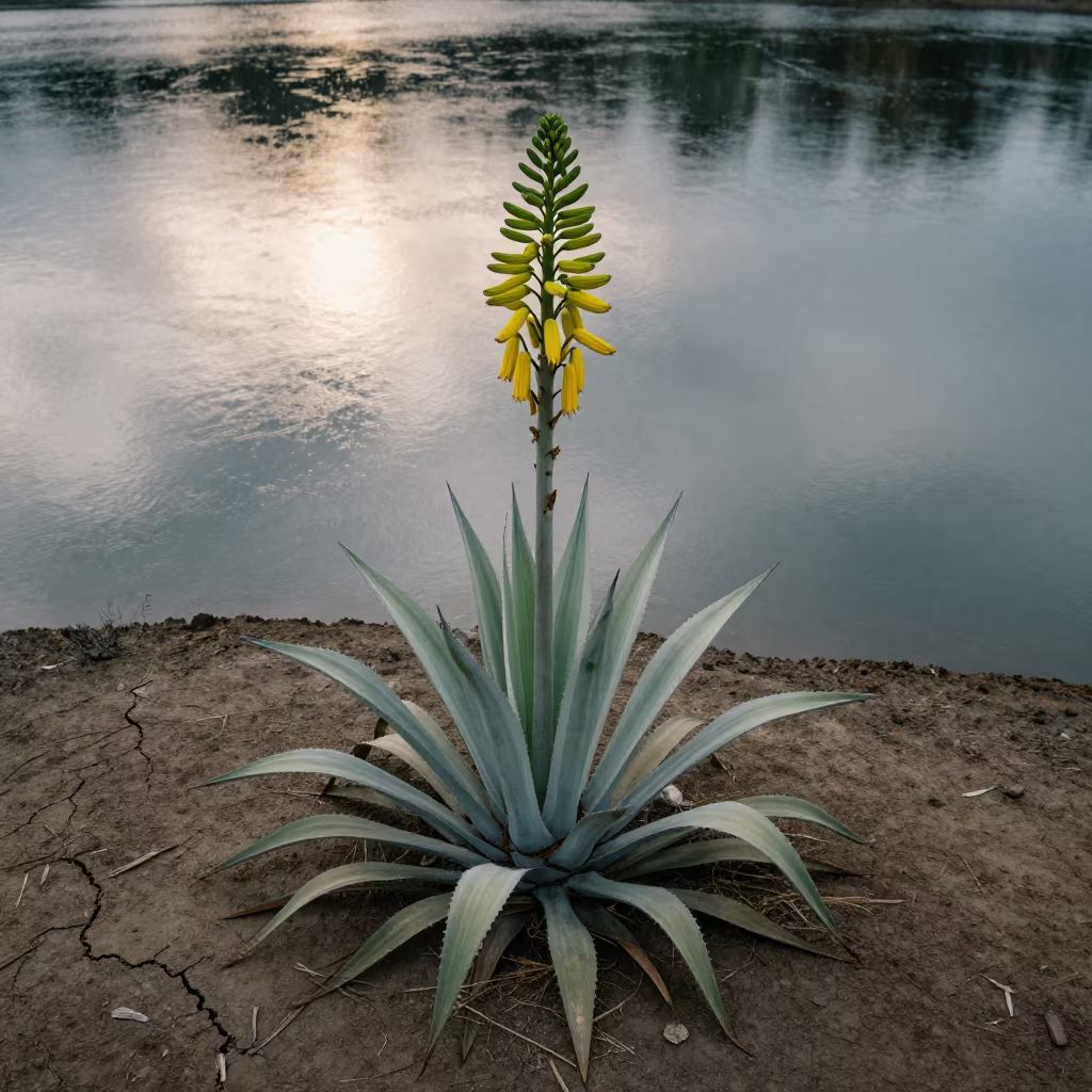 Agave Flower Stalk Reflected in Sulawesi Water in in Sulawesi