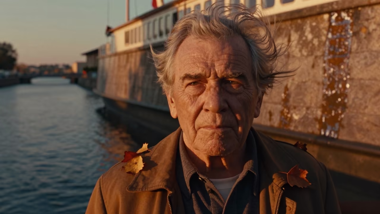 Aged Captain Portrait in Naples Autumn Sunset in beside a canal in Naples