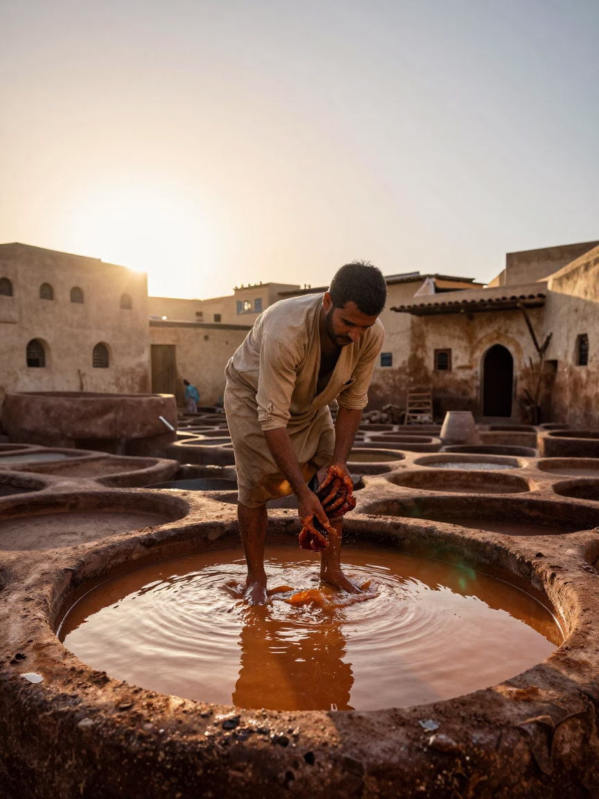Agitating Hides in Fez in in Fez, Morocco