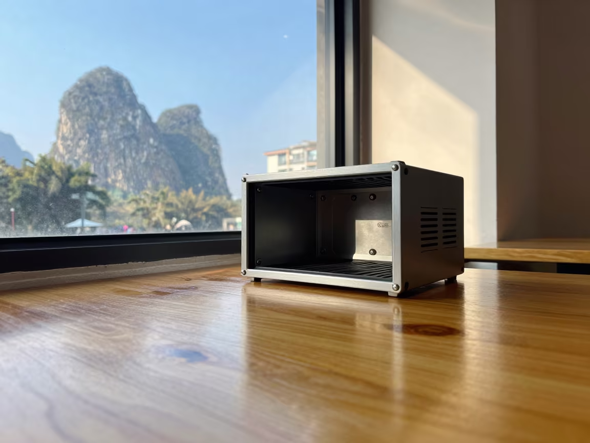 Air Balance Hood Case on Guilin Cafe Table in on a cafe table by a window in Guilin