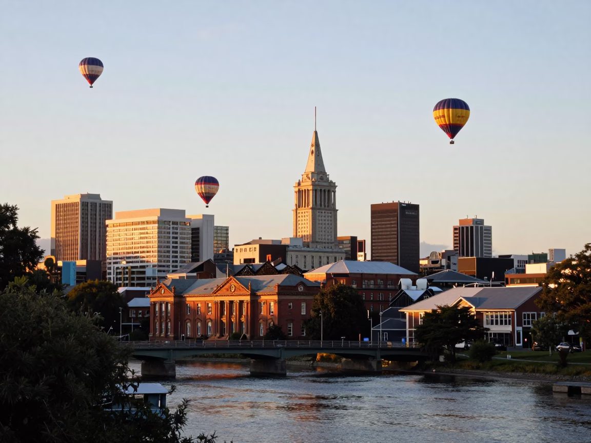 Air Balloons in Christchurch at Golden Hour in in Christchurch, New Zealand