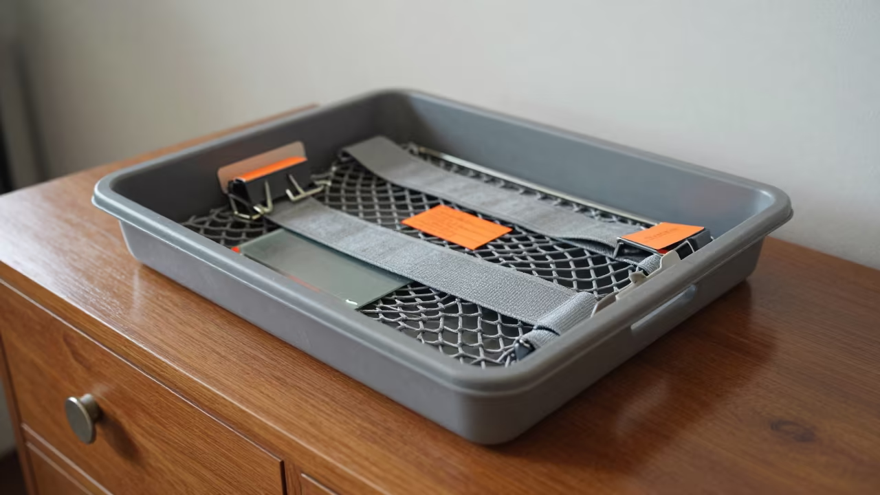 Air Cargo Net Clip Tray on Hotel Dresser in on a hotel dresser in Thane