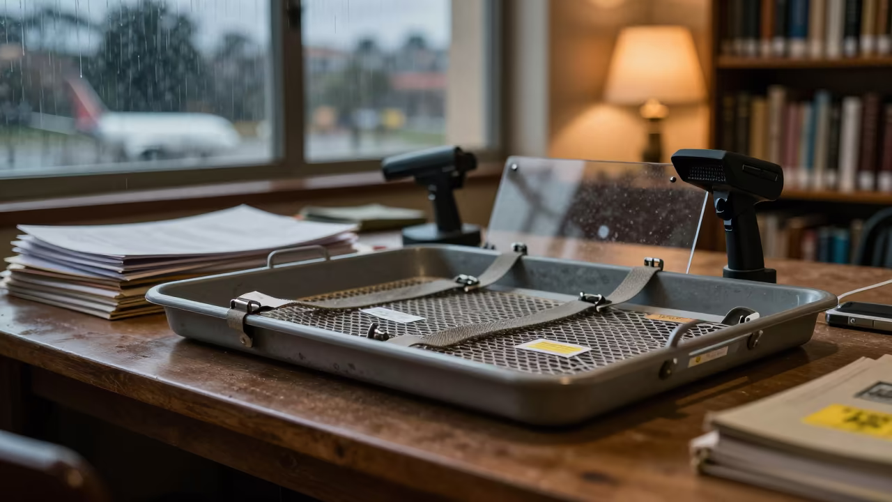 Air Cargo Net Clips on Library Table in on a dusty library table in Westlands, Nairobi
