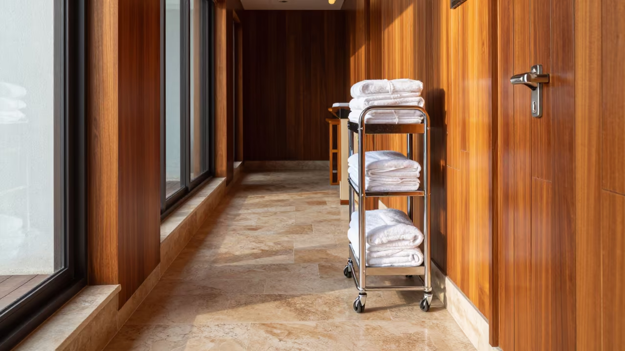 Air Filter Cart in Spa Alcove Late Afternoon Light in inside a spa reception near Phuket