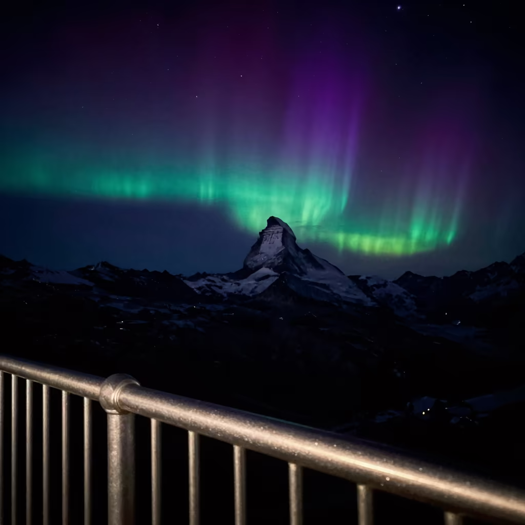Airglow Glow on Zermatt Pier Railing Night in on a pier railing in Zermatt