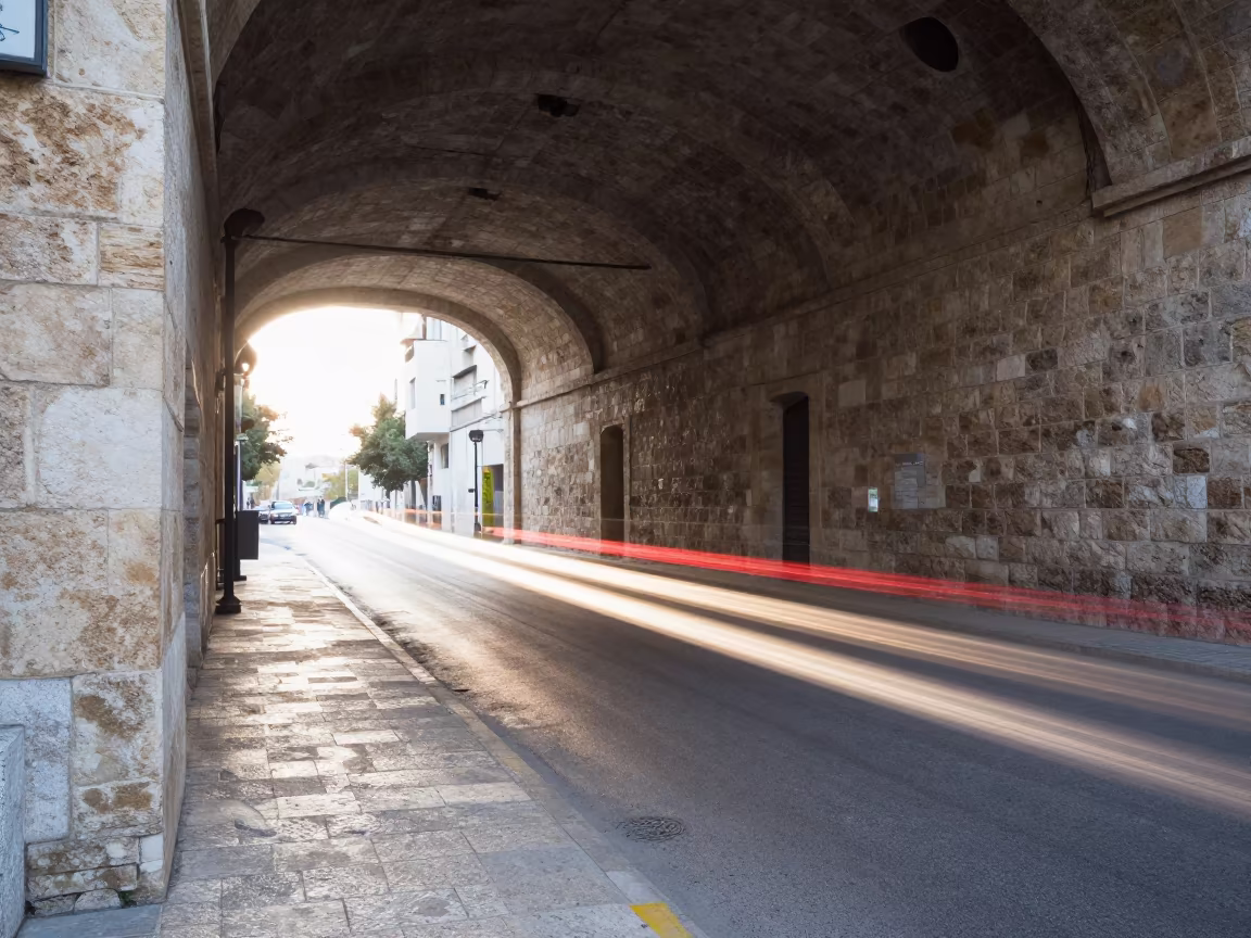 Ajloun Skylight Traffic Trails in Soft Light in inside a skylit passageway in Ajloun
