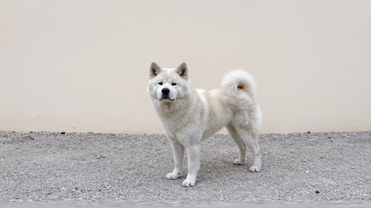 Akita Dog in Quiet Park Path at Night in along a quiet park path with soft open shade and a clean background near Ramadi
