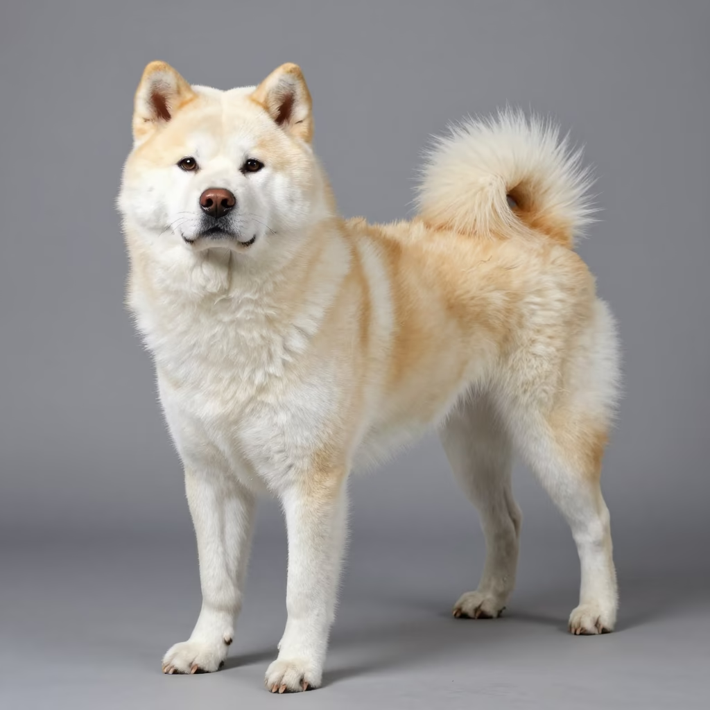 Akita Dog Portrait in Quiet Studio Near Baia Mare in in a quiet portrait studio with a plain backdrop and eye-level framing near Baia Mare