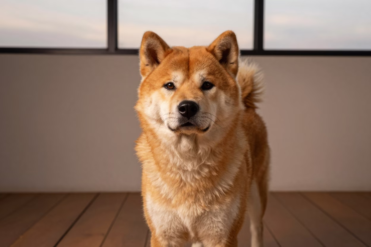 Akitainu Portrait in Jakarta Studio with Warm Light in in a quiet portrait studio with a plain backdrop and eye-level framing in Tanah Abang, Jakarta