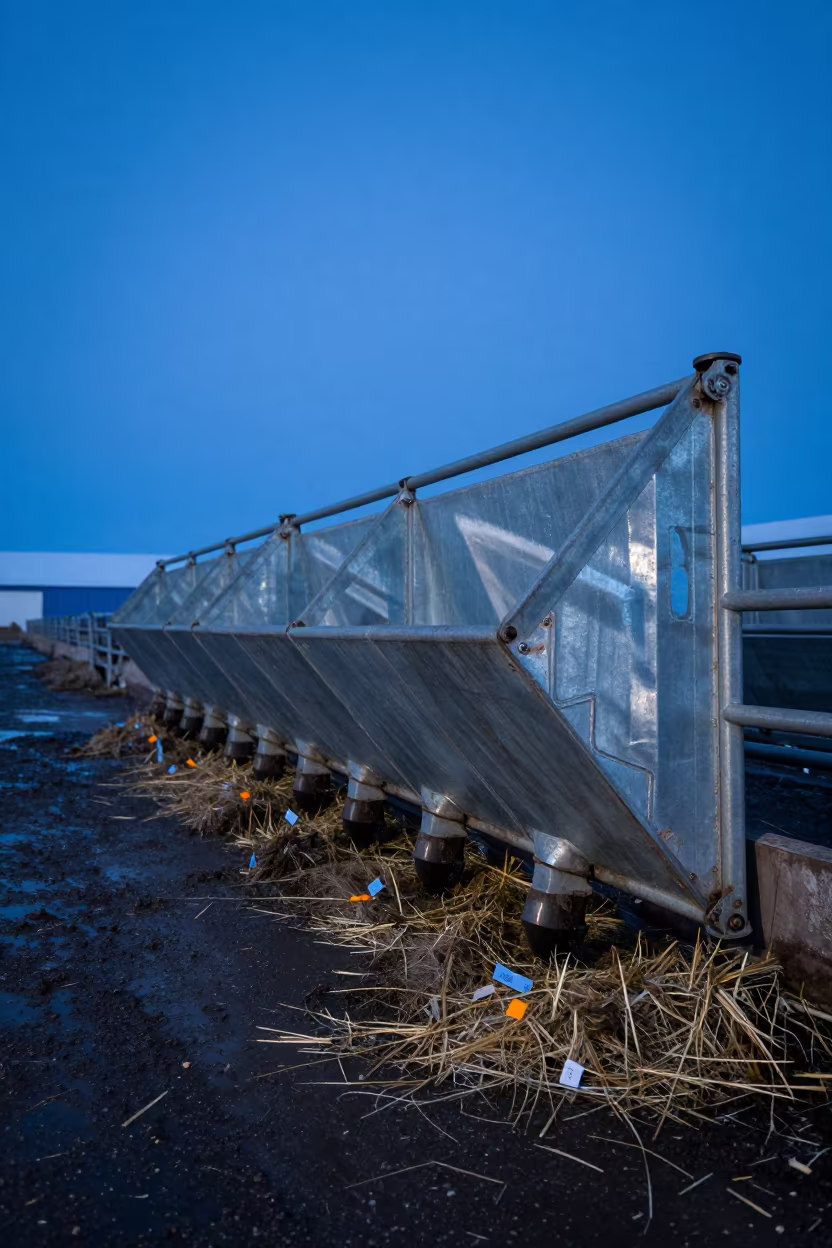 Alaskan Feedlot Hoof Trim Chute Twilight in along a feedlot lane in Alaska