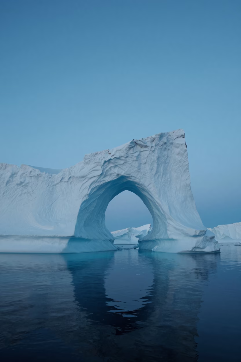 Alaskan Iceberg Arch in Blue Evening Light in in Alaska