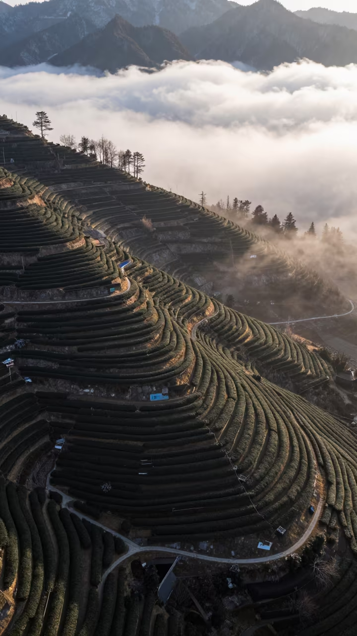 Alaskan Tea Plots Stepping Into Winter Clouds in high above irrigation geometry in Alaska