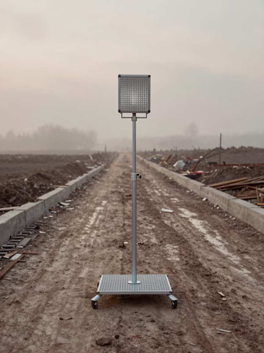 Albanian Construction Site Dawn Laser Stand in at a muddy site access road in Albania