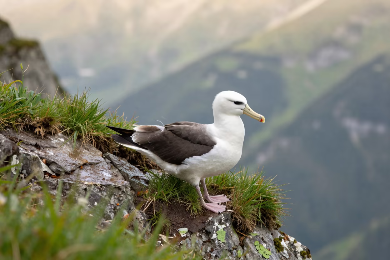 Albatross Nesting on Wind-Scoured Alpine Cliff in on a wind-scoured ridge near Innsbruck