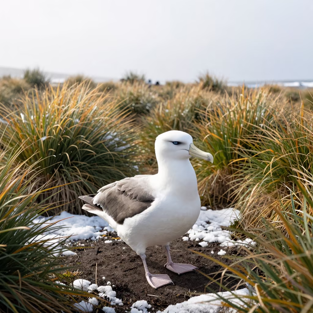 Albatross on Subantarctic Island with Snow in near Sukkur