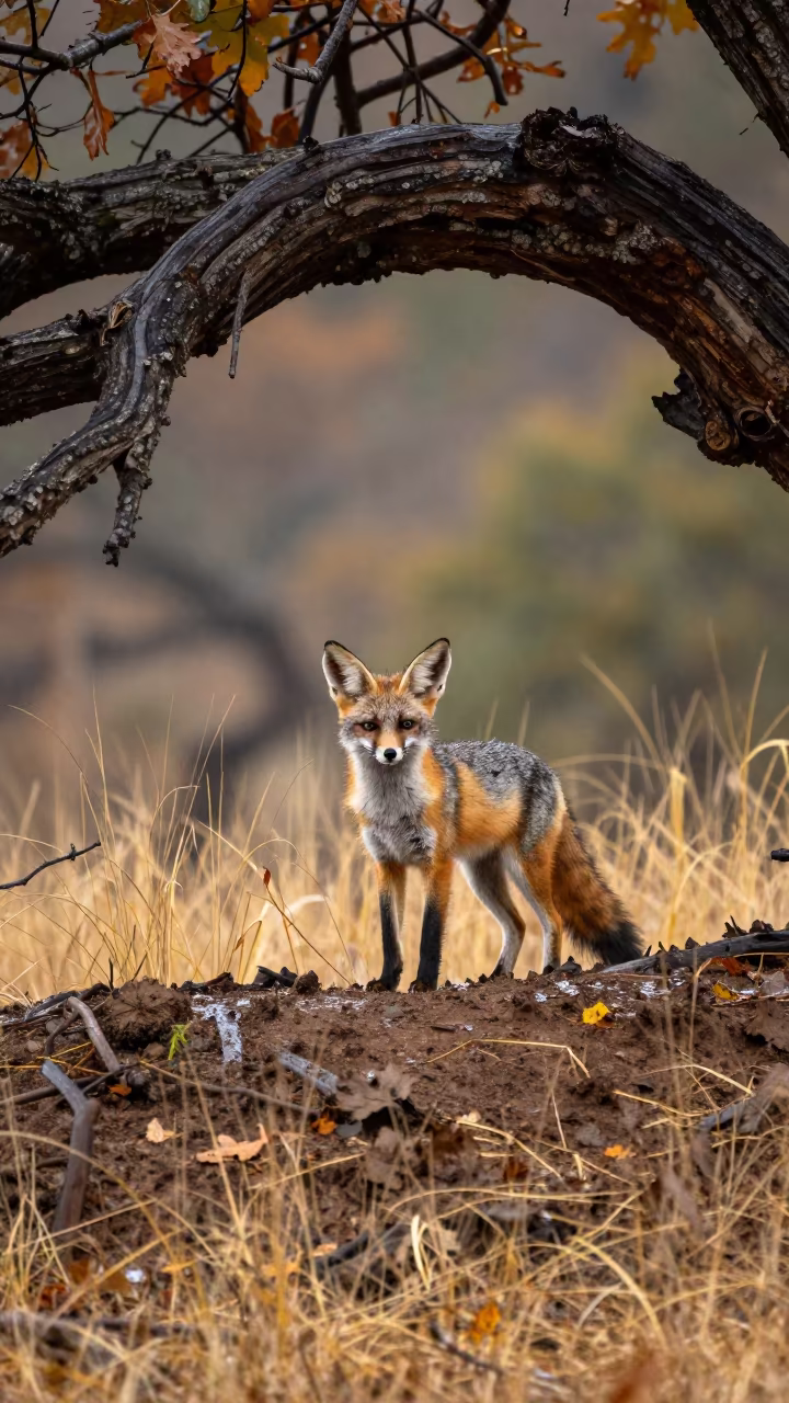 Alert Bat-Eared Fox on Wind-Scoured Ridge in on a wind-scoured ridge near Essen