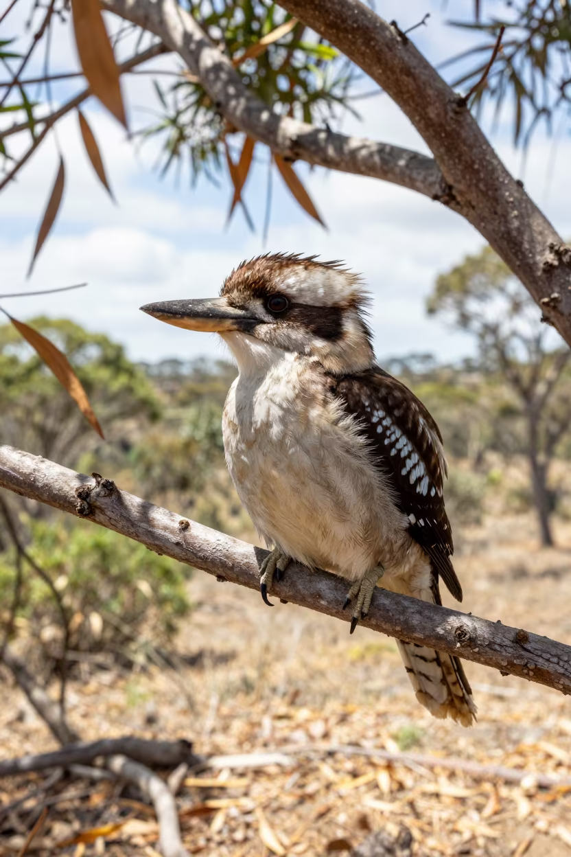 Alert Kookaburra on Wind-Scoured Ridge in on a wind-scoured ridge in Chubu