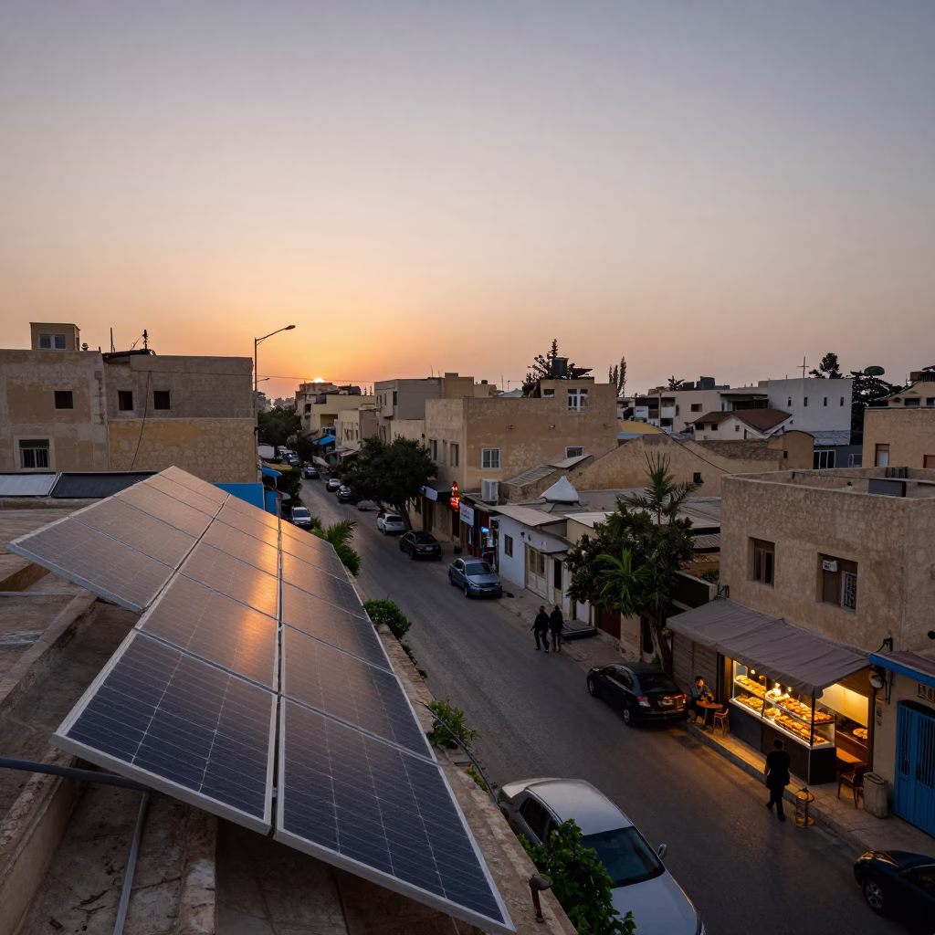 Alexandria Egypt Dawn Street Scene with Solar Panels and Local Life in in Alexandria, Egypt
