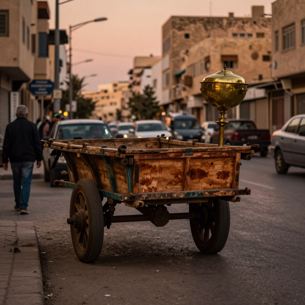 Alexandria Egypt Dusk Street Scene with Tea Stains and Brass Basin in in Alexandria, Egypt