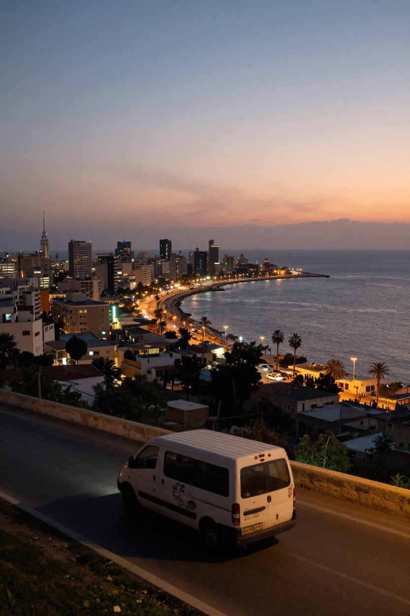 Alexandria Egypt Evening Cityscape with Coastal Lights and Mediterranean Horizon in in Alexandria, Egypt
