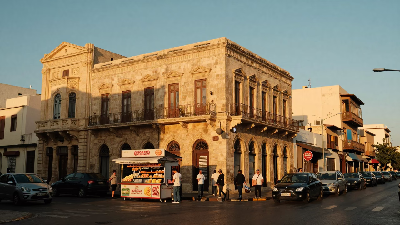Alexandria Egypt Golden Hour Street Scene with Gelato Display and Historic Architecture in in Alexandria, Egypt