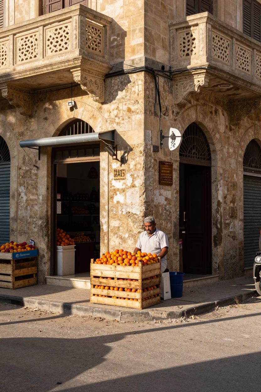 Alexandria Egypt Late Afternoon Street Scene with Apricots and Local Commerce in in Alexandria, Egypt