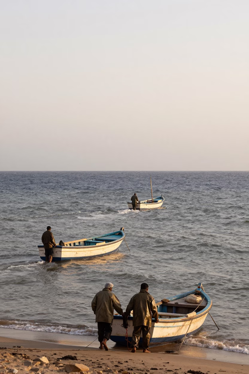 Alexandria Egypt Nautical Dawn Fishermen Returning Boats to Shores in in Alexandria, Egypt