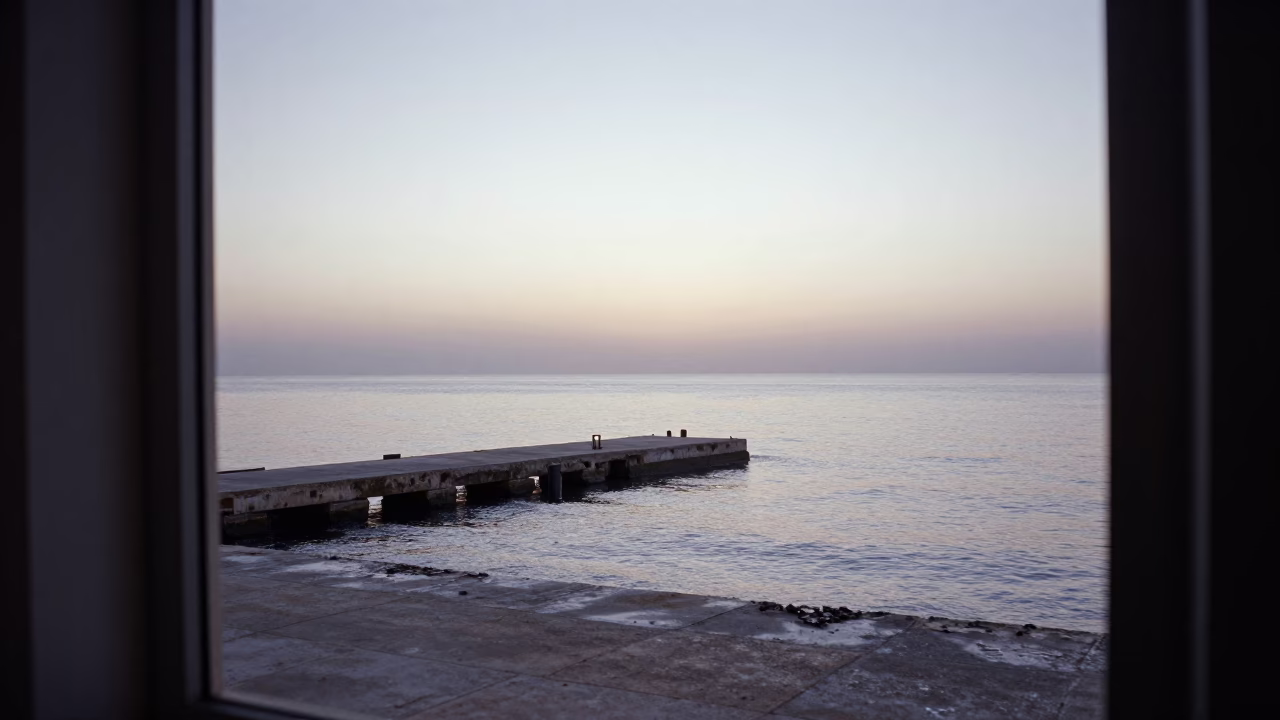 Alexandria Egypt Pre-Dawn Coastal Horizon with Condensation on Doorframe in in Alexandria, Egypt