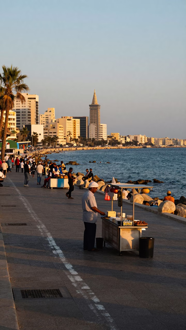 Alexandria Egypt Street Scene Early Evening with Soap Streaks and Local Life in in Alexandria, Egypt