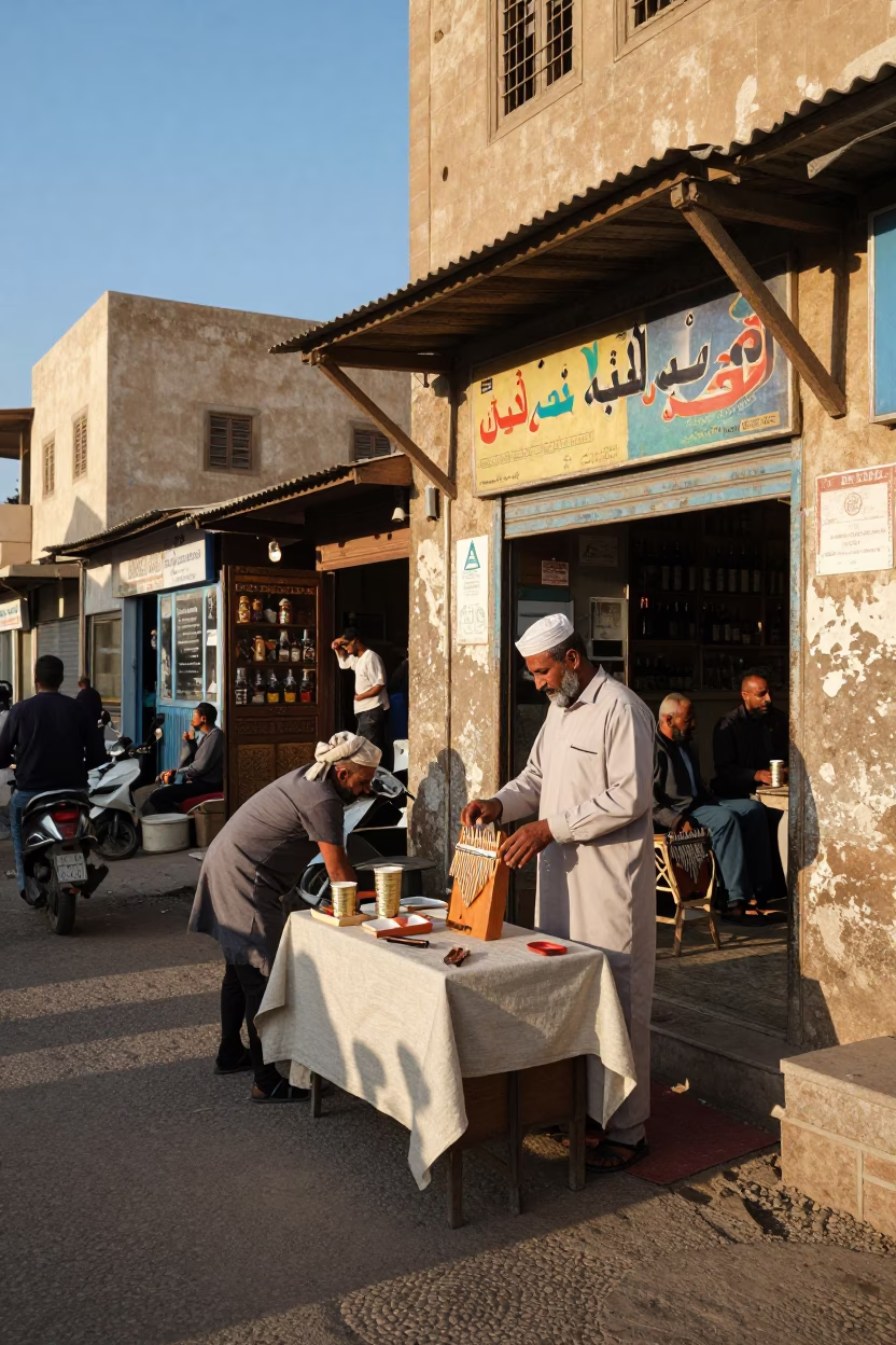 Alexandria Egypt street scene late afternoon light with local commerce and traditional architecture in in Alexandria, Egypt
