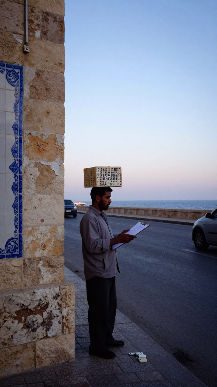 Alexandria Egypt Sunrise Street Scene with Clipboard and Dominoes in in Alexandria, Egypt