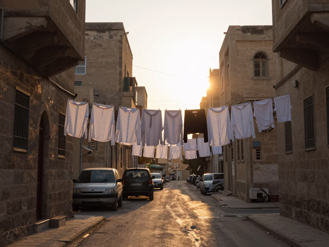 Alexandria Egypt Sunset Street Scene with Laundry and Cardigans in in Alexandria, Egypt