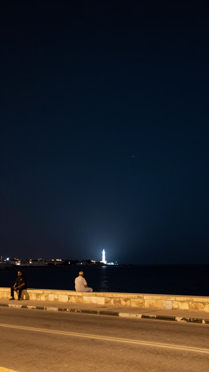 Alexandria Horizon View at The Deepest Night Sky Light in in Alexandria, Egypt