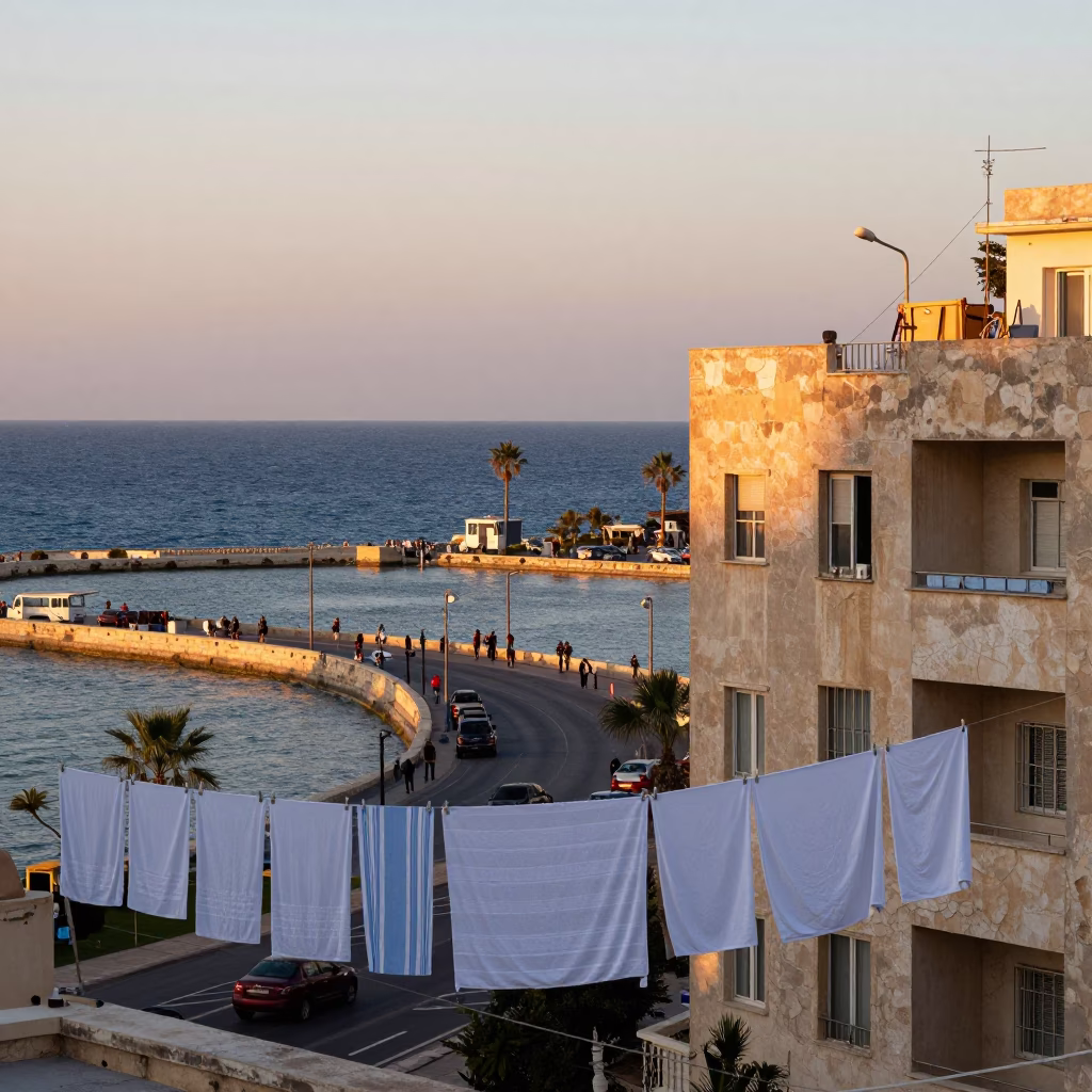 Alexandria Mediterranean Coast at Nautical Dawn Light in in Alexandria, Egypt