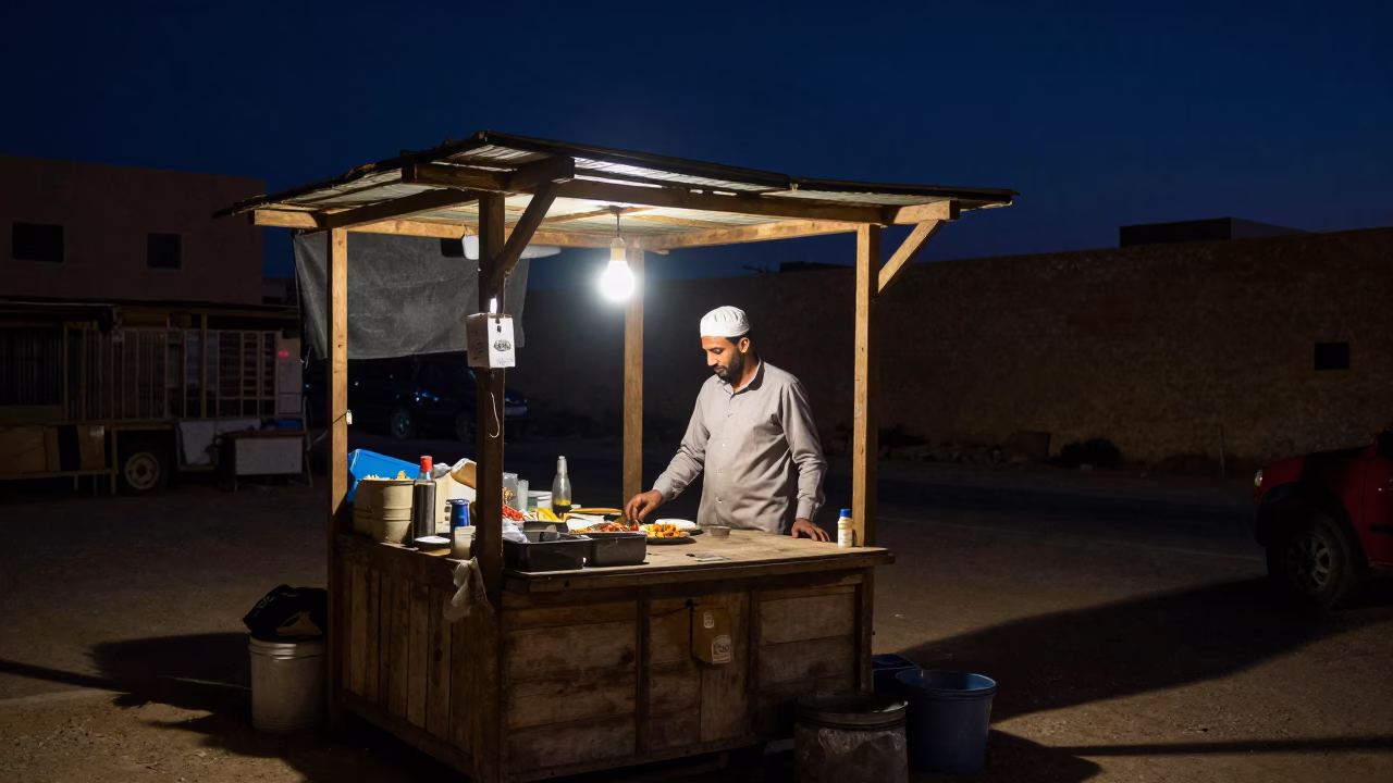 Alexandria Stall Cooks at The Deepest Night Sky Light in in Alexandria, Egypt