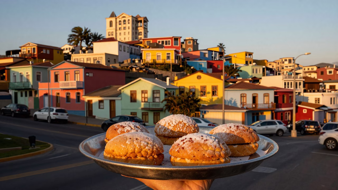Alfajores Tray in Valparaiso at Golden Hour in in Valparaiso, Chile