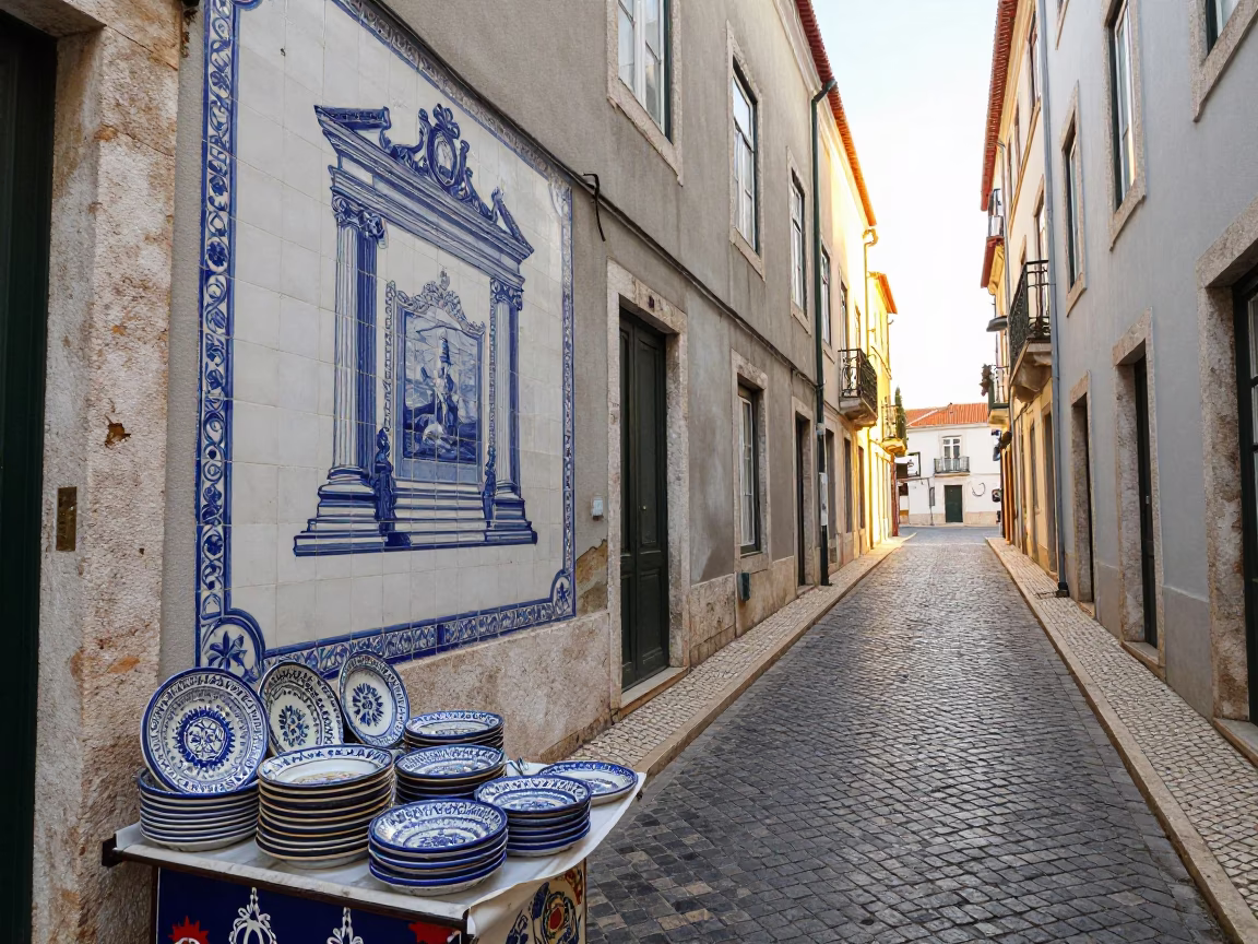 Alfama Alley just after sunrise in Lisbon in in Lisbon, Portugal