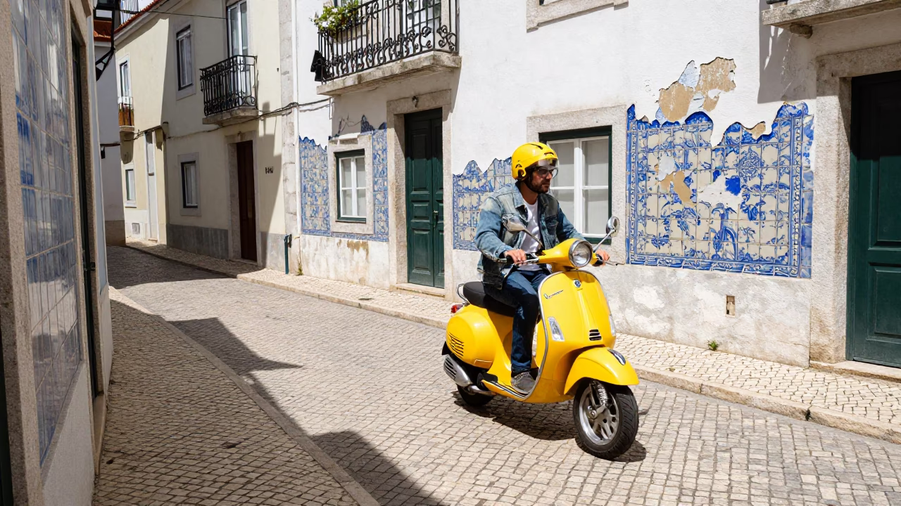 Alfama Alleyway in Lisbon at Midday Light in in Lisbon, Portugal